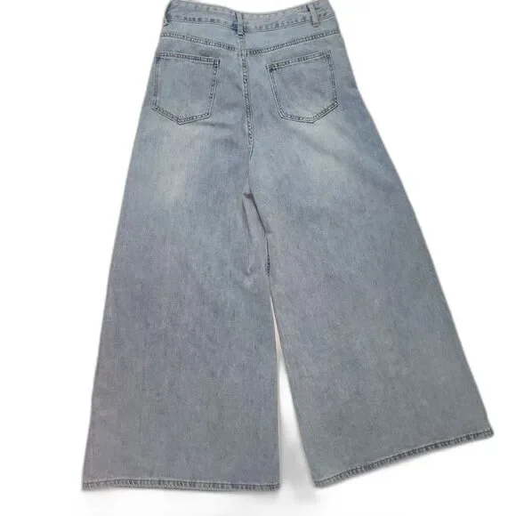 Women's Extra Wide Leg High Rise Front Pleated Jeans - Picture 2 of 12